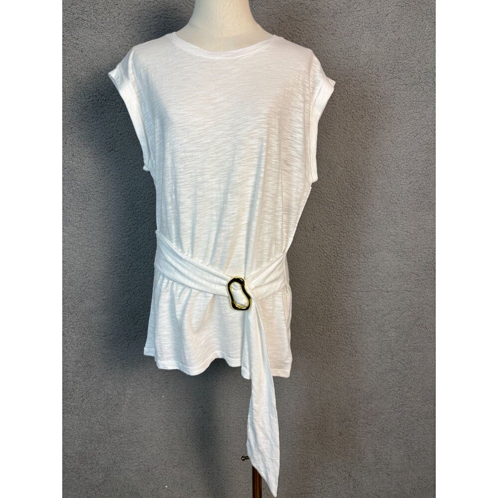 I.N.C. Women's Belted Crew Neck Top Size Large White Cotton Blend NWOT's